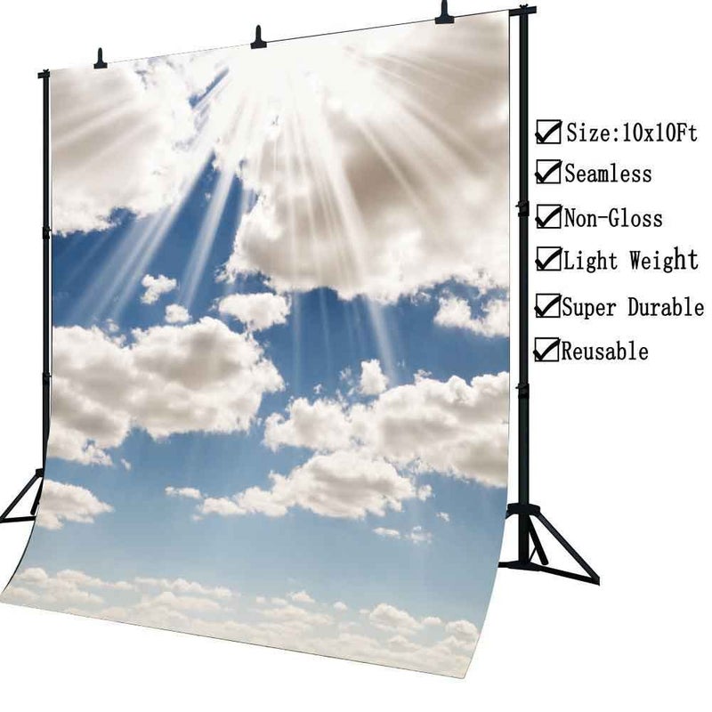 FHZON Blue Sky White Clouds Theme Photography Backdrops 10x10ft Clear Sky Kids Birthday Party Banner Newborn Baby Shower Photo Background Wedding Party Decor Studio Props - Image 5